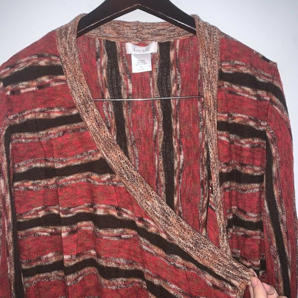 Kate Hill Cardigan Sweater XL Graphic Red Black Womens Open Front Knit NWOT - Picture 3 of 7